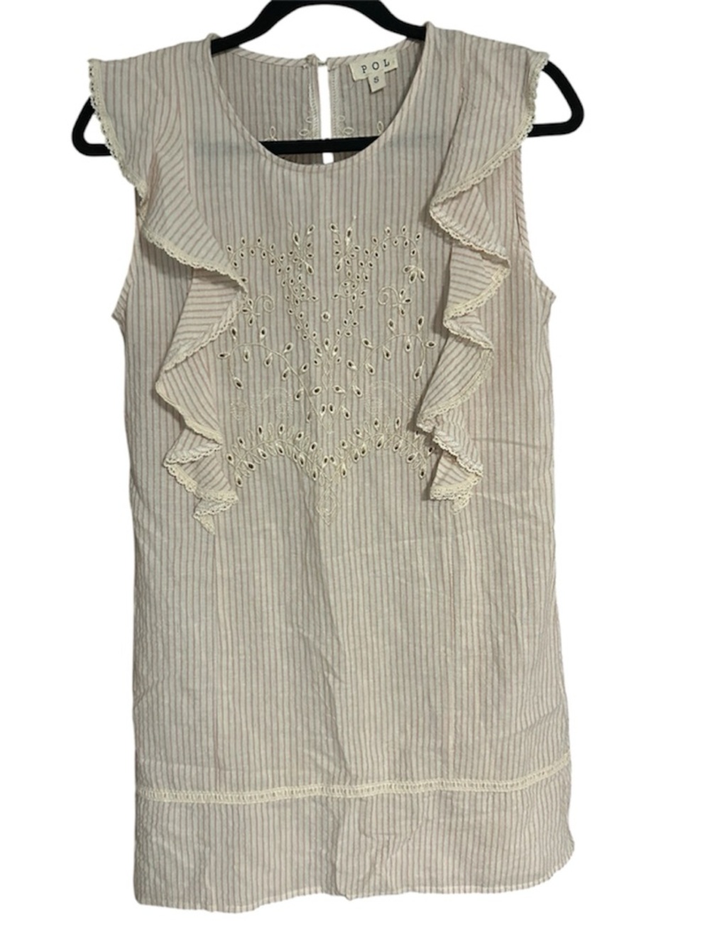 POL Sleeveless Eyelet Ruffle Tunic - Cream and Pink